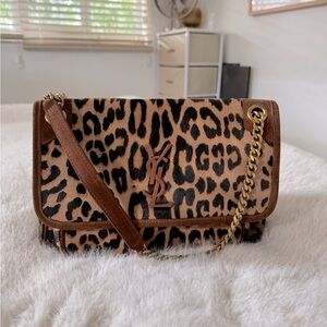 Nikki leopard pony hair leather and suede bag